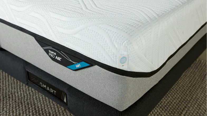 High-angle corner shot of a Tempur mattress High-angle corner shot of a Tempur mattress