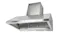 Angled view of the wall-mounted rangehood with vent chimney, metal filters, and built-in lights Angled view of the wall-mounted rangehood with vent chimney, metal filters, and built-in lights