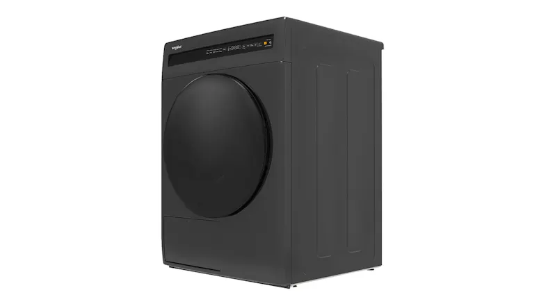 Angled right side view of the Whirlpool dryer with a round door Angled right side view of the Whirlpool dryer with a round door