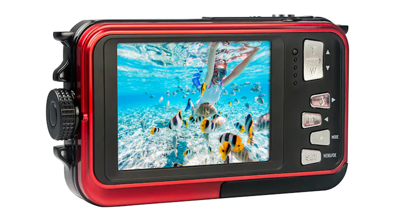 Rear view of the AgfaPhoto camera featuring an underwater scene Rear view of the AgfaPhoto camera featuring an underwater scene