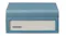 Close-up of the front of a blue Crosley player with a white speaker grille and logo Close-up of the front of a blue Crosley player with a white speaker grille and logo