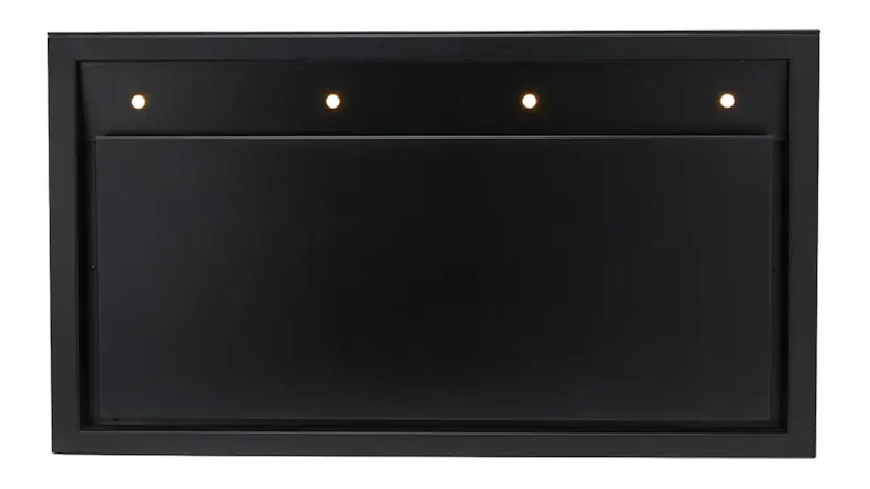 Front view of a black wall-mounted rangehood with built-in LED light Front view of a black wall-mounted rangehood with built-in LED light