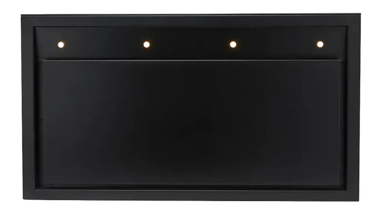 Front view of a black wall-mounted rangehood with built-in LED light Front view of a black wall-mounted rangehood with built-in LED light