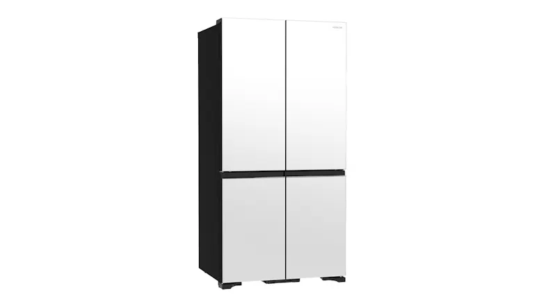Angled right side view of the Hitachi fridge, highlighting the clean side profile Angled right side view of the Hitachi fridge, highlighting the clean side profile