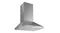Angled view of a stainless steel wall-mounted kitchen rangehood with chimney and front control buttons Angled view of a stainless steel wall-mounted kitchen rangehood with chimney and front control buttons
