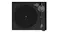 Top view of Victrola Stream semi-automatic turntable with platter, tonearm controls and clean modern black layout Top view of Victrola Stream semi-automatic turntable with platter, tonearm controls and clean modern black layout