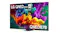 Three-quarter angled view of the LG 100-inch QNED87 Smart 4K TV with a slim, modern frame and central stand Three-quarter angled view of the LG 100-inch QNED87 Smart 4K TV with a slim, modern frame and central stand