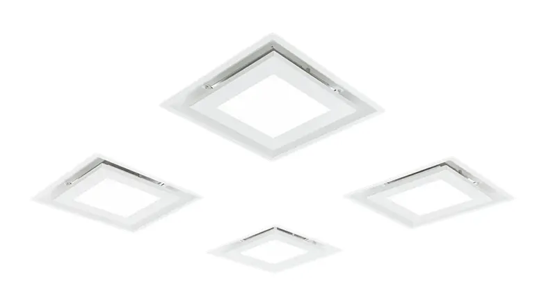 Four square modules of the Schweigen 36cm Silent Paradigma Ceiling Cassette Rangehood in white colour Four square modules of the Schweigen 36cm Silent Paradigma Ceiling Cassette Rangehood in white colour