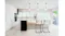 Clean white kitchen with island bench, two bar stools and glass doors leading outdoors Clean white kitchen with island bench, two bar stools and glass doors leading outdoors