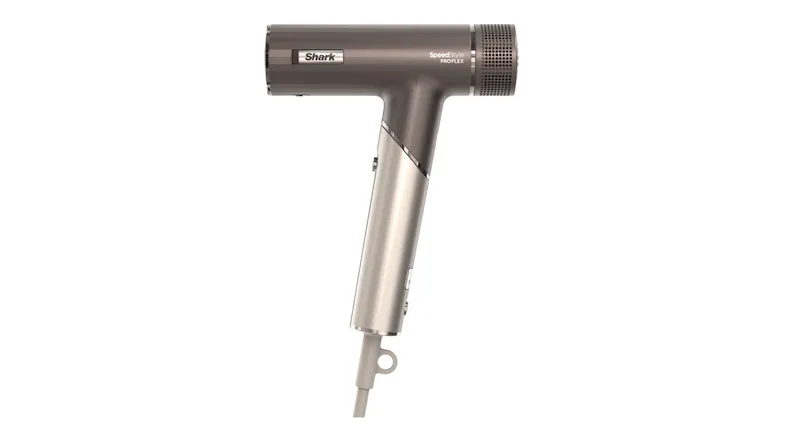 Front view of the mocha Shark SpeedStyle Pro FLEX hair dryer in straight configuration Front view of the mocha Shark SpeedStyle Pro FLEX hair dryer in straight configuration
