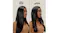 Side-by-side comparison labelled “Silki Straightener” and “glossi Styler,” showing two finished hairstyles Side-by-side comparison labelled “Silki Straightener” and “glossi Styler,” showing two finished hairstyles