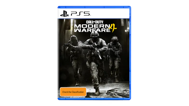 Official PS5 game case for Call of Duty: Modern Warfare 4, featuring soldiers running through a dark alley Official PS5 game case for Call of Duty: Modern Warfare 4, featuring soldiers running through a dark alley