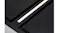 Detailed view of a sleek black ceiling rangehood featuring a narrow LED light bar in a minimalist panel layout Detailed view of a sleek black ceiling rangehood featuring a narrow LED light bar in a minimalist panel layout