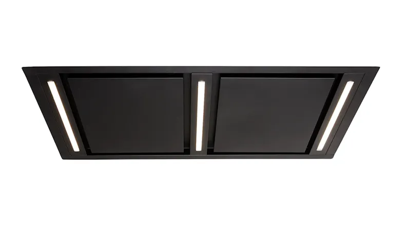 Front view of the Schweigen 120cm Silent Ceiling Cassette Rangehood with three LED lights Front view of the Schweigen 120cm Silent Ceiling Cassette Rangehood with three LED lights