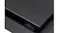 Sleek ceiling rangehood detail showing layered black panels and a hidden hinge connection Sleek ceiling rangehood detail showing layered black panels and a hidden hinge connection