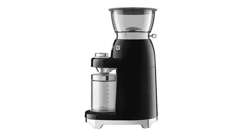Rear view of the grinder, highlighting the smooth black body and rounded edges Rear view of the grinder, highlighting the smooth black body and rounded edges