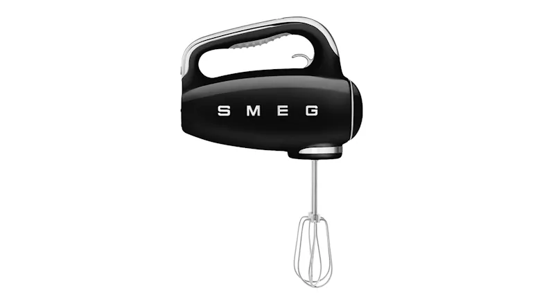 Profile view of a Smeg mixer with a wire whisk attachment Profile view of a Smeg mixer with a wire whisk attachment