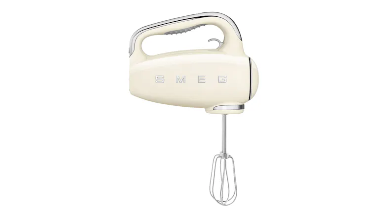 Profile view of a Smeg mixer with a wire whisk attachment Profile view of a Smeg mixer with a wire whisk attachment