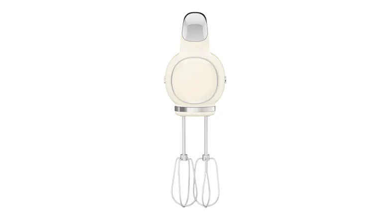 Front of Smeg 50's hand mixer with wire beaters Front of Smeg 50's hand mixer with wire beaters