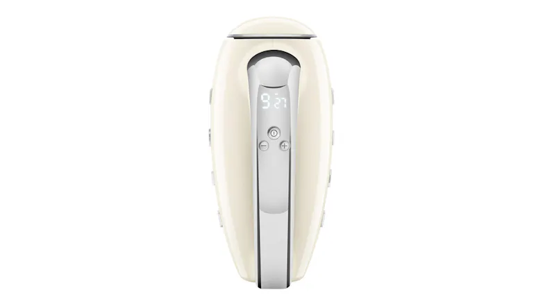 Top view of the Smeg hand mixer, highlighting the digital display Top view of the Smeg hand mixer, highlighting the digital display