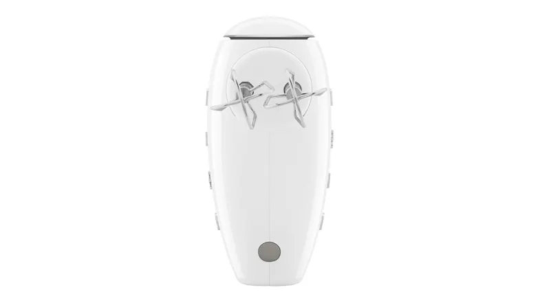 Bottom view of an electric mixer showcasing beater attachment slots Bottom view of an electric mixer showcasing beater attachment slots