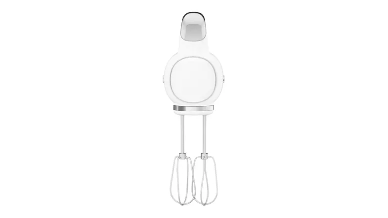 Front of Smeg 50's hand mixer with wire beaters Front of Smeg 50's hand mixer with wire beaters