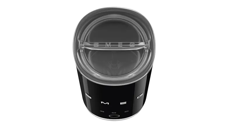 Top view with lid on, showing the transparent lid insert and circular opening detail on the frother’s top Top view with lid on, showing the transparent lid insert and circular opening detail on the frother’s top