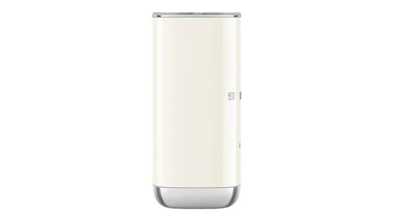 Rear view of the frother displaying the seamless cream body with rounded edges and minimal detailing Rear view of the frother displaying the seamless cream body with rounded edges and minimal detailing