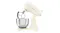 Side view of the glossy cream Smeg stand mixer with tilt head raised and flat beater attachment Side view of the glossy cream Smeg stand mixer with tilt head raised and flat beater attachment