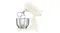 Side angle of the Smeg mixer with tilt head raised, fitted with a flex-edge or alternative beater attachment Side angle of the Smeg mixer with tilt head raised, fitted with a flex-edge or alternative beater attachment
