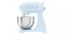 Side view of the glossy pastel blue Smeg 4.8L stand mixer with a stainless steel bowl attached Side view of the glossy pastel blue Smeg 4.8L stand mixer with a stainless steel bowl attached