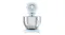 Front view of the Smeg stand mixer, highlighting the circular head design and chrome trim Front view of the Smeg stand mixer, highlighting the circular head design and chrome trim
