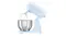 Side angle of the Smeg stand mixer with tilt head raised and wire whisk attached above a stainless steel bowl Side angle of the Smeg stand mixer with tilt head raised and wire whisk attached above a stainless steel bowl