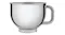 Close-up of a polished stainless steel mixing bowl with a curved handle, designed for the Smeg stand mixer Close-up of a polished stainless steel mixing bowl with a curved handle, designed for the Smeg stand mixer