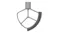 Close-up of a flat beater attachment with a flexible edge in grey, designed to scrape the sides of the mixing bowl Close-up of a flat beater attachment with a flexible edge in grey, designed to scrape the sides of the mixing bowl