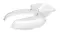 Transparent plastic pouring shield with a wide chute opening, designed to fit over the mixing bowl Transparent plastic pouring shield with a wide chute opening, designed to fit over the mixing bowl