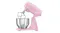 Side angle of the Smeg mixer with tilt head raised, fitted with a flex-edge or alternative beater attachment Side angle of the Smeg mixer with tilt head raised, fitted with a flex-edge or alternative beater attachment