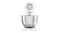 Front view of the Smeg stand mixer, highlighting the circular head design and chrome trim Front view of the Smeg stand mixer, highlighting the circular head design and chrome trim