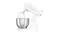 Side angle of the Smeg white stand mixer with tilt head raised and wire whisk attached above a stainless steel bowl Side angle of the Smeg white stand mixer with tilt head raised and wire whisk attached above a stainless steel bowl