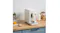An espresso machine on a wooden countertop next to a glass bottle of milk An espresso machine on a wooden countertop next to a glass bottle of milk