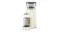 An angled view of the Smeg coffee grinder, highlighting the glossy black finish, silver trim, and transparent coffee chamber An angled view of the Smeg coffee grinder, highlighting the glossy black finish, silver trim, and transparent coffee chamber
