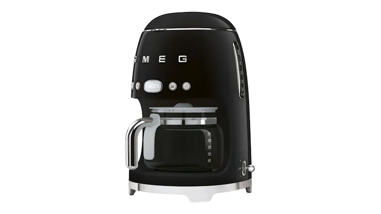 Right profile view of the Smeg coffee machine, showcasing the side water window Right profile view of the Smeg coffee machine, showcasing the side water window
