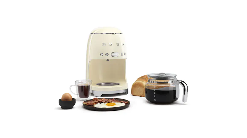 Drip coffee machine showcasing its open filter compartment Drip coffee machine showcasing its open filter compartment
