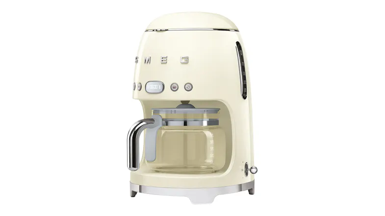 Right profile view of the Smeg coffee machine, showcasing the side water window Right profile view of the Smeg coffee machine, showcasing the side water window