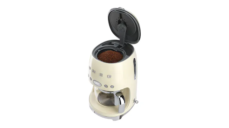 Top view of an open hopper revealing ground coffee inside Top view of an open hopper revealing ground coffee inside