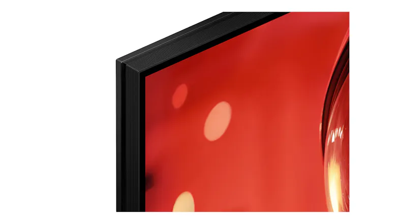 Close-up view of the Sony TV screen corner showcasing a thin bezel Close-up view of the Sony TV screen corner showcasing a thin bezel