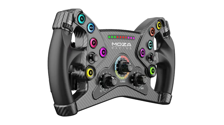 Left isometric view of the racing wheel showing adjustment dials Left isometric view of the racing wheel showing adjustment dials
