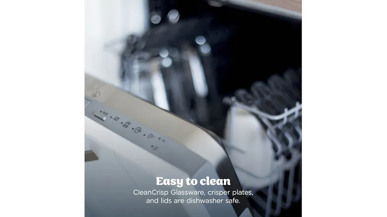 An open dishwasher with the Ninja container pack, highlighting its dishwasher-safe materials An open dishwasher with the Ninja container pack, highlighting its dishwasher-safe materials