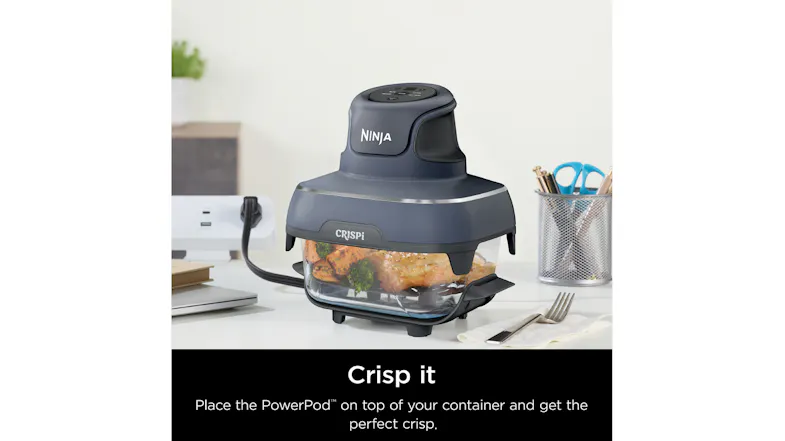 Angled view of a Ninja glass container with PowerPod on top Angled view of a Ninja glass container with PowerPod on top