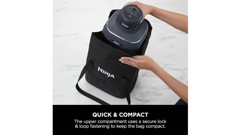 Top view showcasing a hand placing the Crispi unit into the bag Top view showcasing a hand placing the Crispi unit into the bag